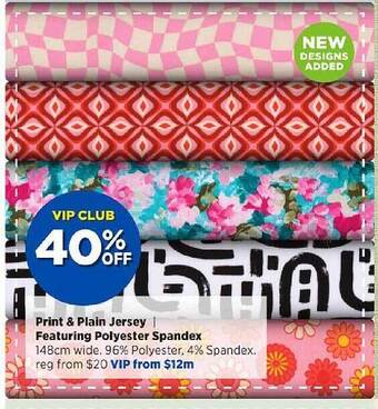 Spotlight Print & plain jersey featuring polyester spandex offer