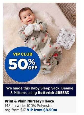 Spotlight Print & plain nursery fleece offer