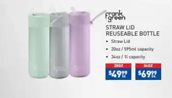 Frank green straw lid reusable bottle