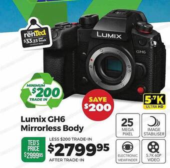 Teds Cameras Lumix gh6 mirrorless body offer