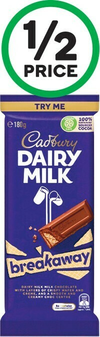 Woolworths Cadbury Dairy Milk Breakaway 180g offer