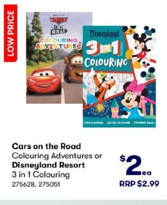BIG W Cars on The Road Colouring Adventures or Disneyland Resort 3 in 1 Colouring offer