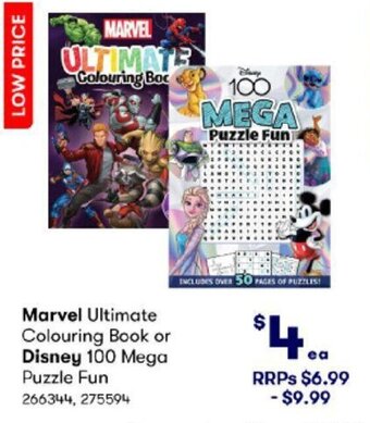 BIG W Marvel Ultimate Colouring Book or Disney 100 Mega Puzzle Fun offer