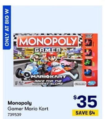 BIG W Monopoly Gamer Mario Kart offer