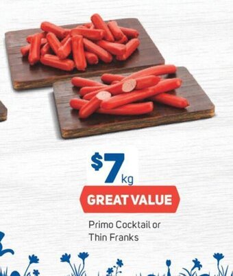 Foodland Primo Cocktail Or Thin Franks offer