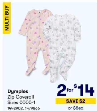 BIG W Dymples Zip Coverall Sizes 0000-1 offer
