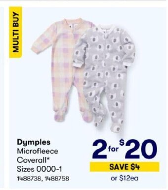 BIG W Dymples Microfleece Coveralls Sizes 0000-1 offer