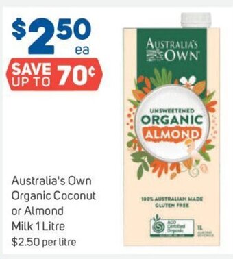 Foodland Australia's Own Organic Coconut or Almond Milk 1 Litre offer
