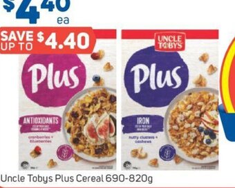 Foodland Uncle Tobys Plus Cereal 690-820g offer
