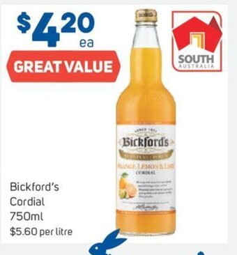 Foodland Bickford's Cordial 750ml offer