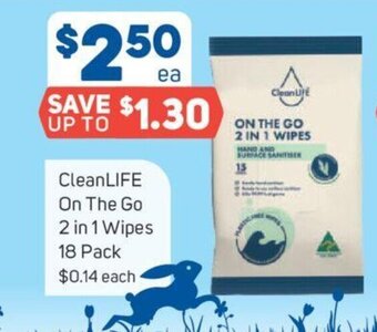 Foodland CleanLIFE on the go 2 in 1 wipes 18 pack offer