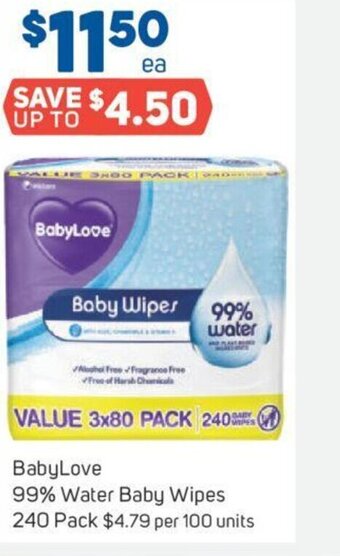 Foodland BabyLove 99% Water Baby Wipes 240 Pack offer
