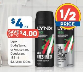 Foodland Lynx Body Spray or Antispirant Deodorant 165ml offer