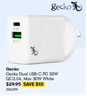 BIG W Gecko Dual USB-C PD 30W QC3.OA Max 30W White offer