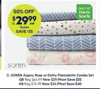 Harris Scarfe Soren Aspen, Rose or Dotty Flannelette Combo Set offer