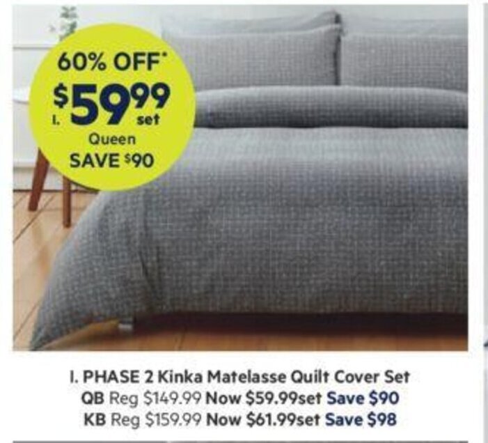 Phase 2 Kinka Matelasse Quilt Cover Set offer at Harris Scarfe