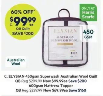 Harris Scarfe Elysian 450gsm Superwash Australian Wool Quilt offer