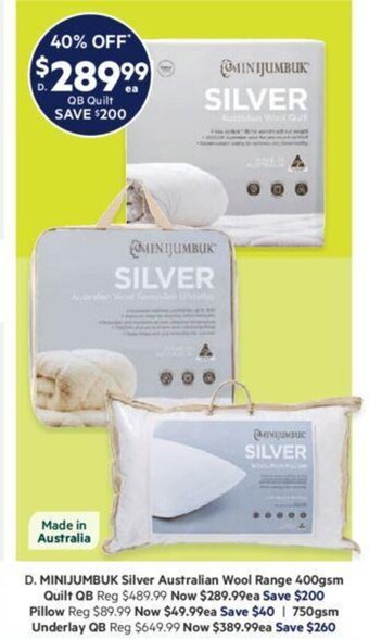 Harris Scarfe Minijumbuk Silver Australian Wool Range 400gsm Quilt QB offer