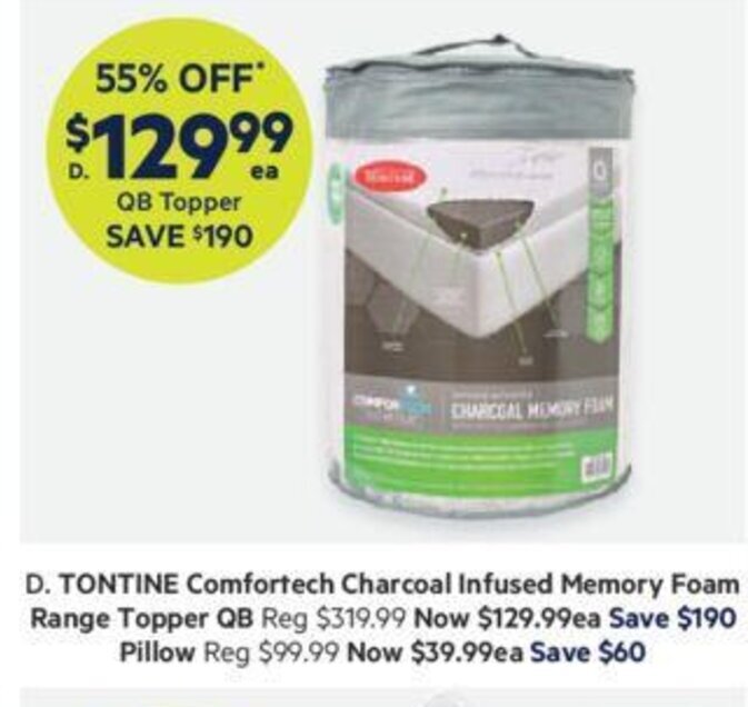Tontine Comfortech Charcoal Infused Memory Foam Range Topper QB offer