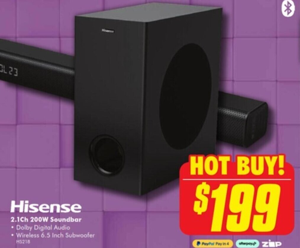 Hisense 2.1Ch 200W Soundbar offer at The Good Guys