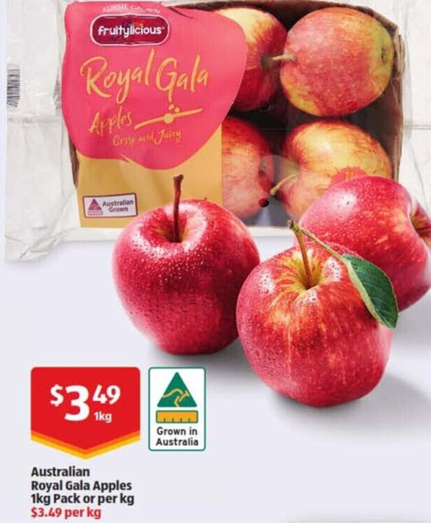 Australian Royal Gala Apples 1kg Pack or Per kg offer at ALDI