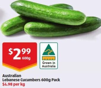 ALDI Australian Lebanese Cucumbers 600g Pack offer