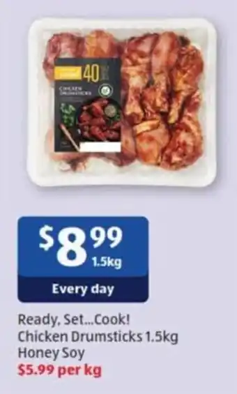 ALDI Ready, set...cook! chicken drumsticks 1.5kg honey soy offer