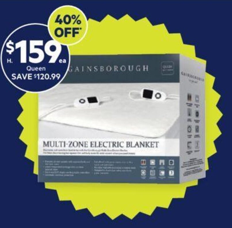 Gainsborough queen multizone electric blanket offer at Harris Scarfe