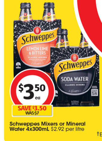 Coles Schweppes Mixers or Mineral Water 4x300mL offer