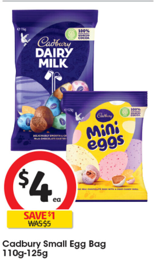 Cadbury Small Egg Bag 110g125g offer at Coles