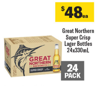 Coles Great Northern Super Crisp Lager Bottles 24x330ml offer