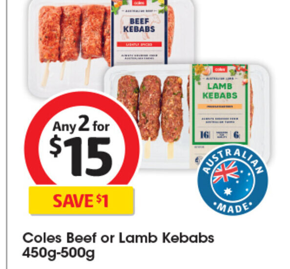 Coles Beef or Lamb Kebabs 450g500g offer at Coles