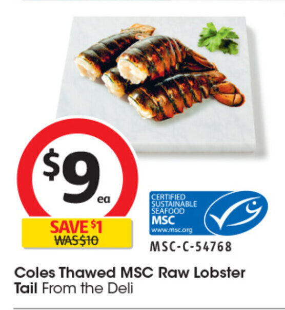 Coles Thawed MSC Raw Lobster Tail offer at Coles