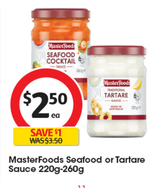 MasterFoods Seafood Or Tartare Sauce 220g260g offer at Coles