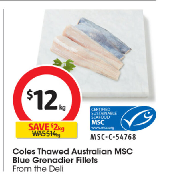 Coles Thawed Australian Blue Grenadier Fillets offer at Coles