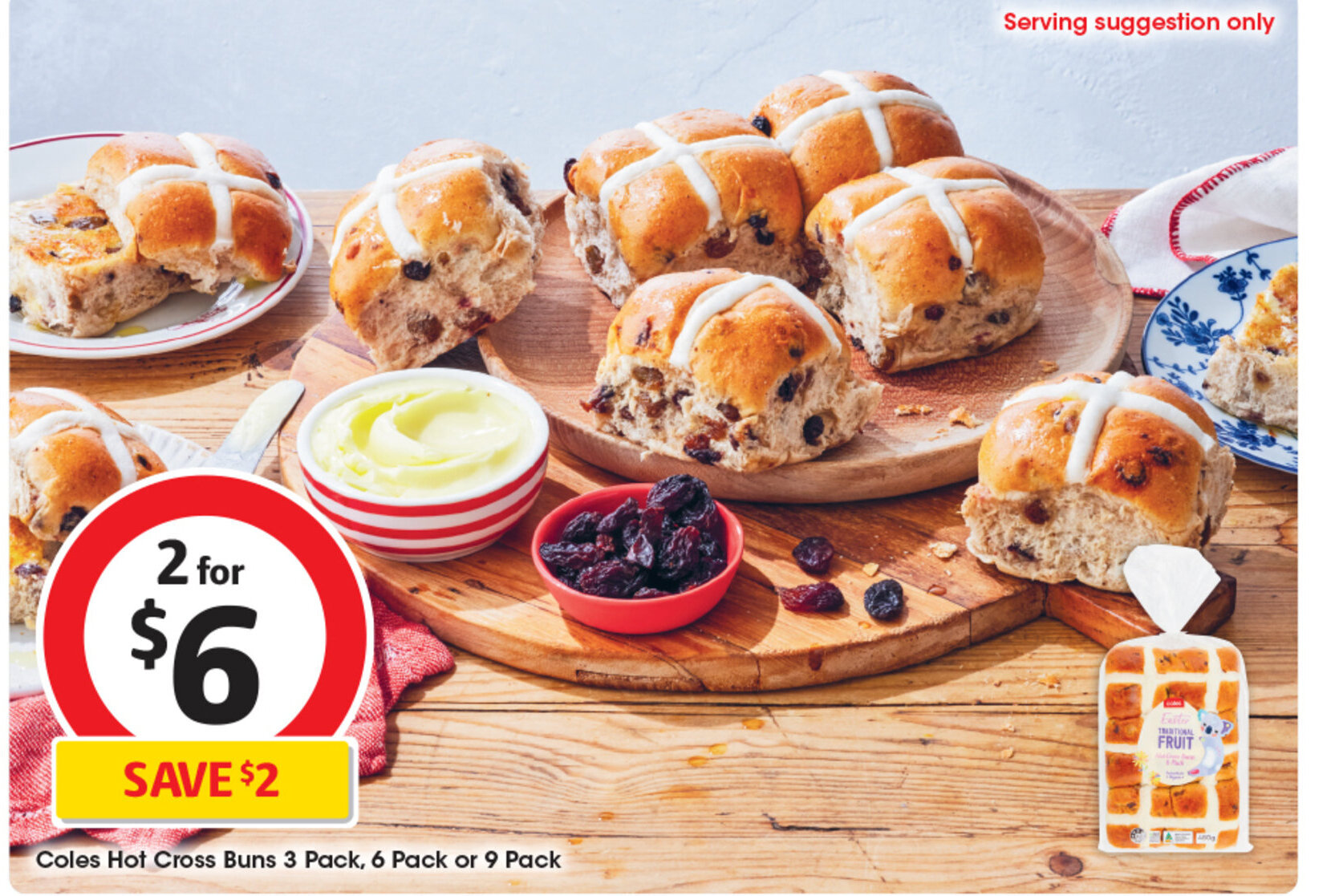 Coles Hot Cross Buns 3 Pack, 6 Pack or 9 Pack offer at Coles