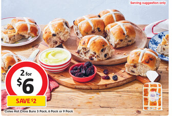 Coles Coles Hot Cross Buns 3 Pack, 6 Pack or 9 Pack offer