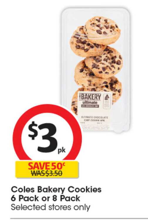Coles Bakery Cookies 6 Pack or 8 Pack offer at Coles