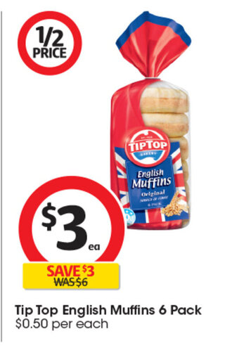 Coles Tip Top English Muffins 6 Pack offer
