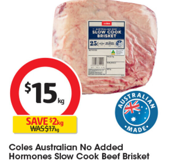 Coles Australian No Added Hormones Slow Cook Beef Brisket offer at Coles