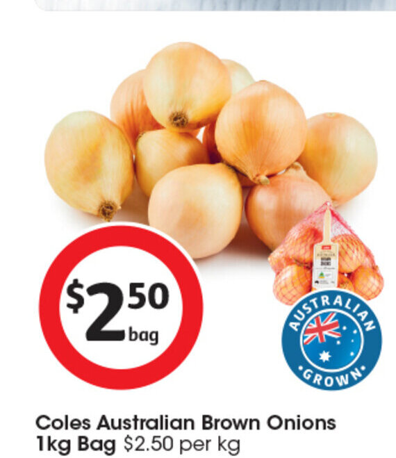 Coles Australian Brown Onions 1kg Bag offer at Coles