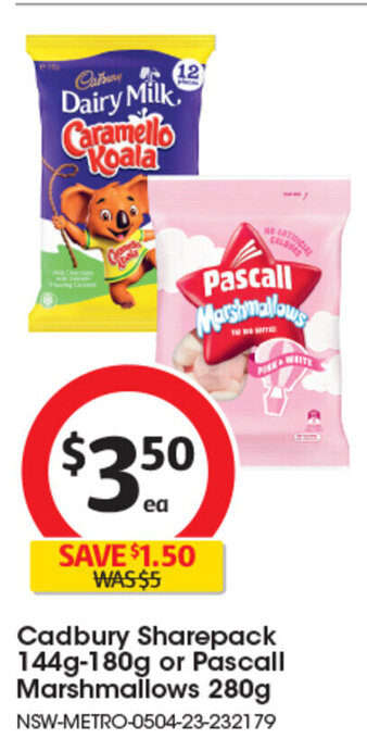 Coles Cadbury Sharepack 144g-180g offer