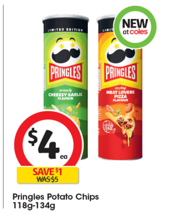 Pringles Potato Chips 118g134g offer at Coles