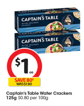 Coles Captain's Table Water Crackers 125g offer
