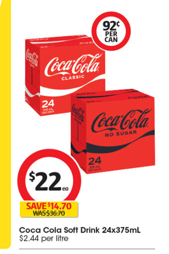Coles Coca Cola Soft Drink 24x375ml offer