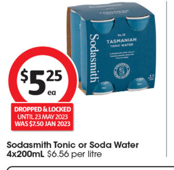 Coles Sodasmith Tonic or Soda Water 4x200ml offer