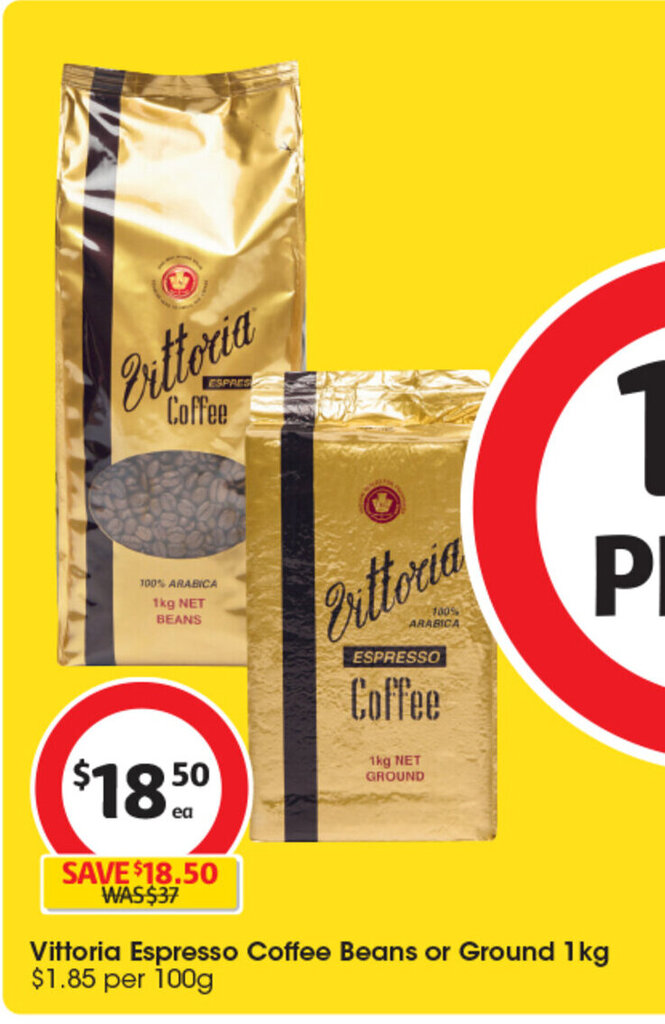 Vittoria Espresso Coffee Beans or Ground 1kg offer at Coles