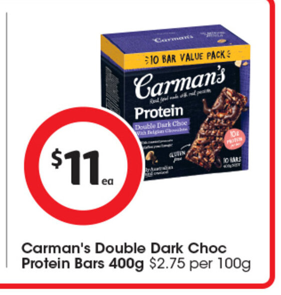 Carman's Double Dark Choc Protein Bars 400g offer at Coles
