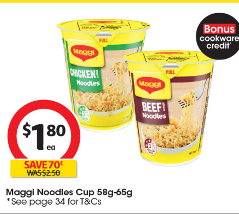 Maggi Noodles Cup 58g65g offer at Coles