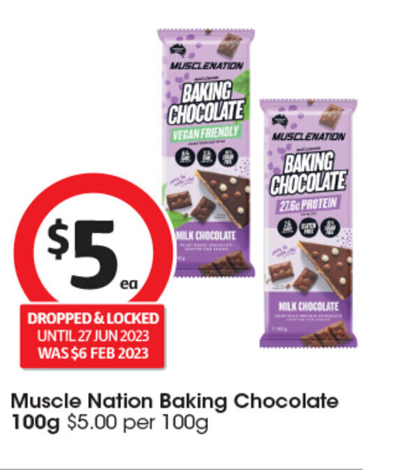 Muscle Nation Baking Chocolate 100g offer at Coles